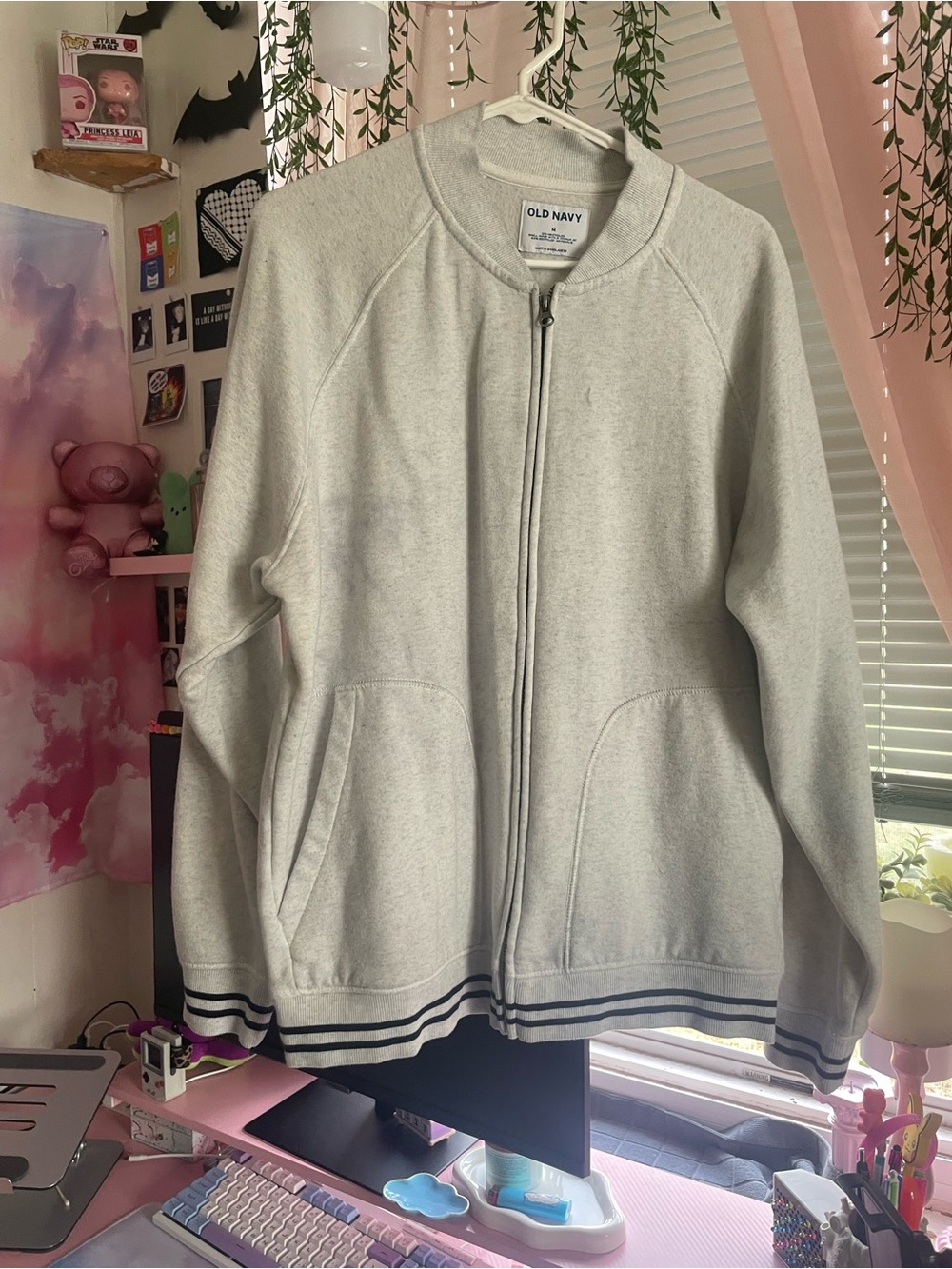 Old Navy Light Gray Full-Zip Bomber Jacket